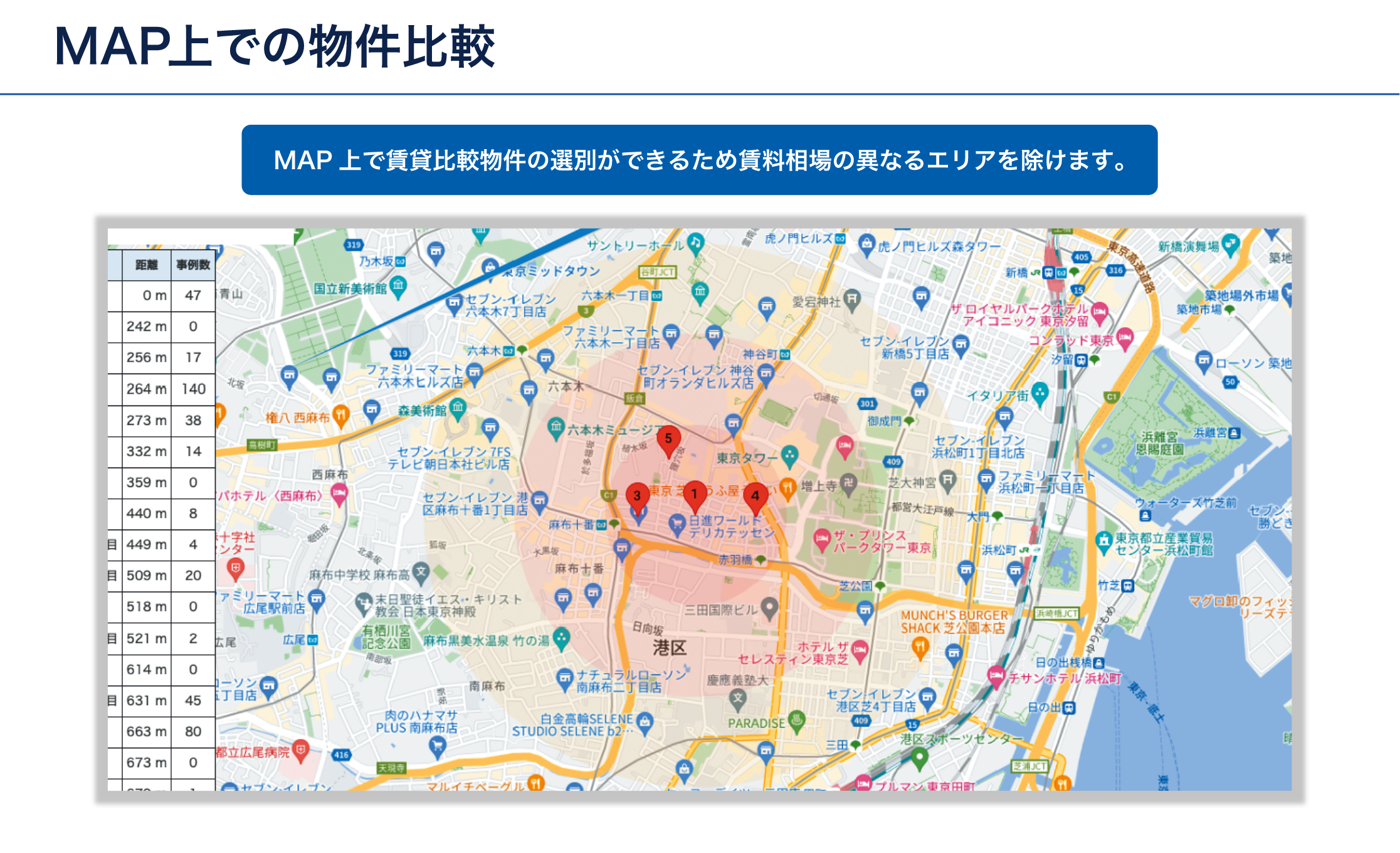 MAP上での物件比較